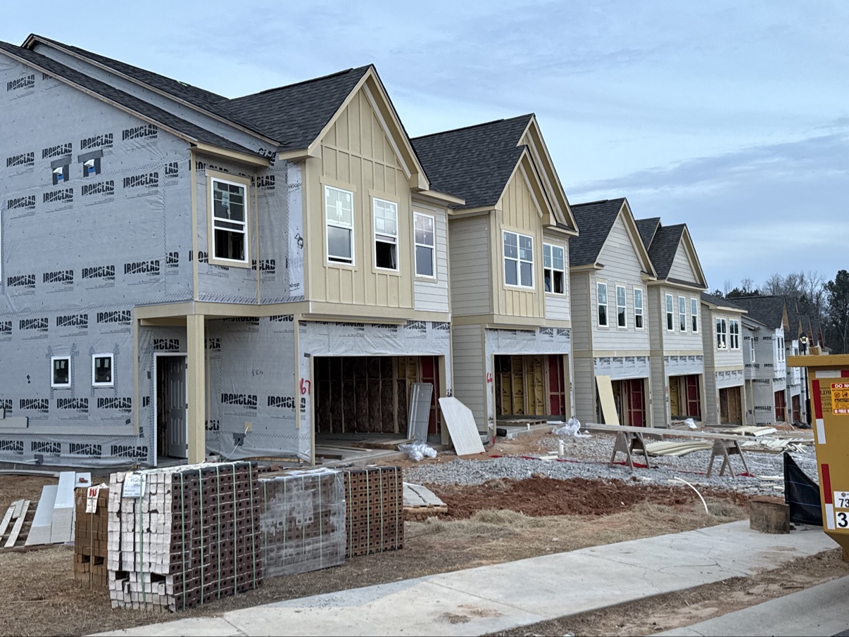 Siding installation on townhomes
